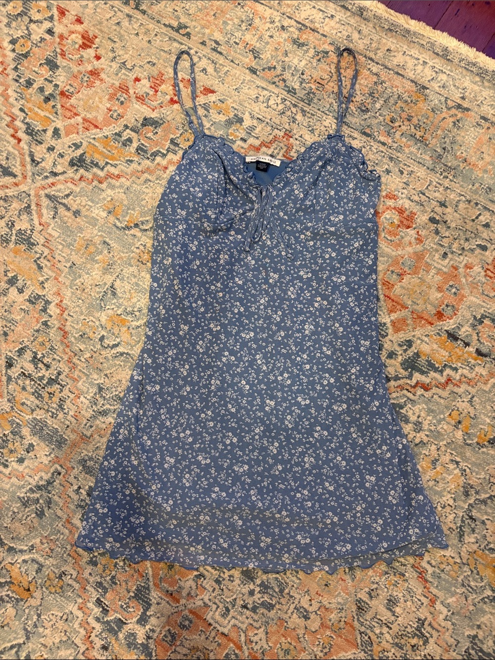 American Eagle Outfitters Blue Floral Spaghetti Strap Dress